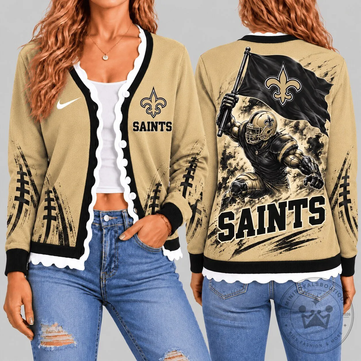 New Orleans Saints NFL Football Team Warrior Flag Knit Cardigan for Women
