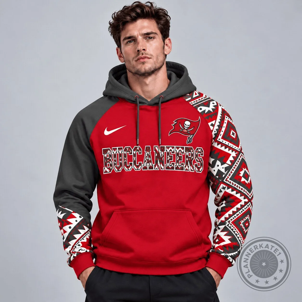 Tampa Bay Buccaneers Aztec Inspired Red and Gray Pullover Hoodie