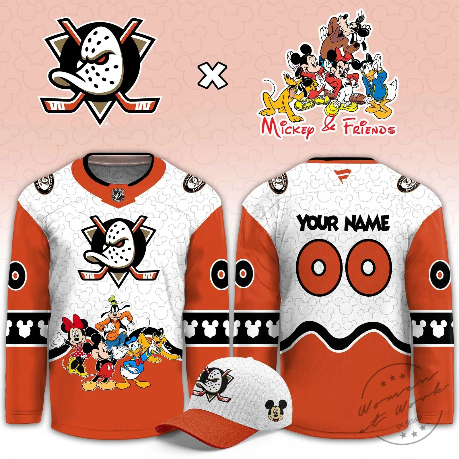 Anaheim Ducks Mickey Mouse and Friends Night Custom Hockey Jersey 3 Anaheim Ducks Mickey Mouse and Friends Night Custom Hockey Jersey