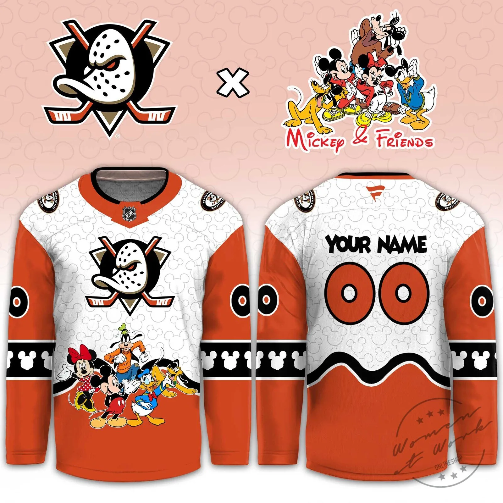 Anaheim Ducks Mickey Mouse and Friends Night Custom Hockey Jersey 4 Anaheim Ducks Mickey Mouse and Friends Night Custom Hockey Jersey