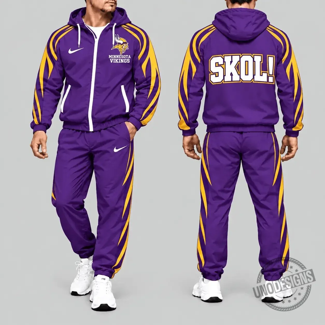 Minnesota Vikings Skol Purple and Gold Side Stripe Hooded Tracksuit Set 1 Minnesota Vikings Skol Purple and Gold Side Stripe Hooded Tracksuit Set