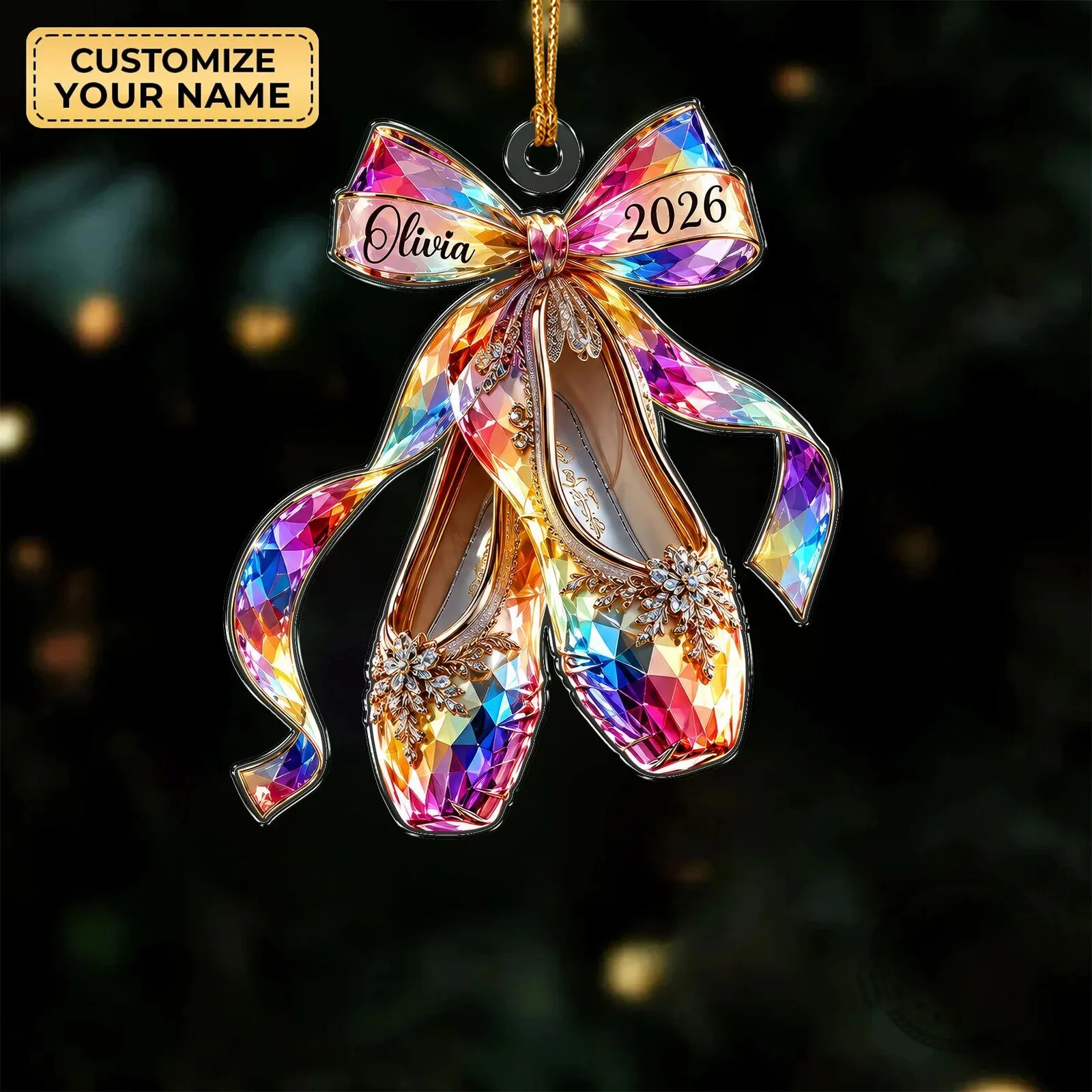 Personalized Ballet Shoes Acrylic Ornament, Custom Name Dancer Christmas Tree Decoration 12 Personalized Ballet Shoes Acrylic Ornament, Custom Name Dancer Christmas Tree Decoration