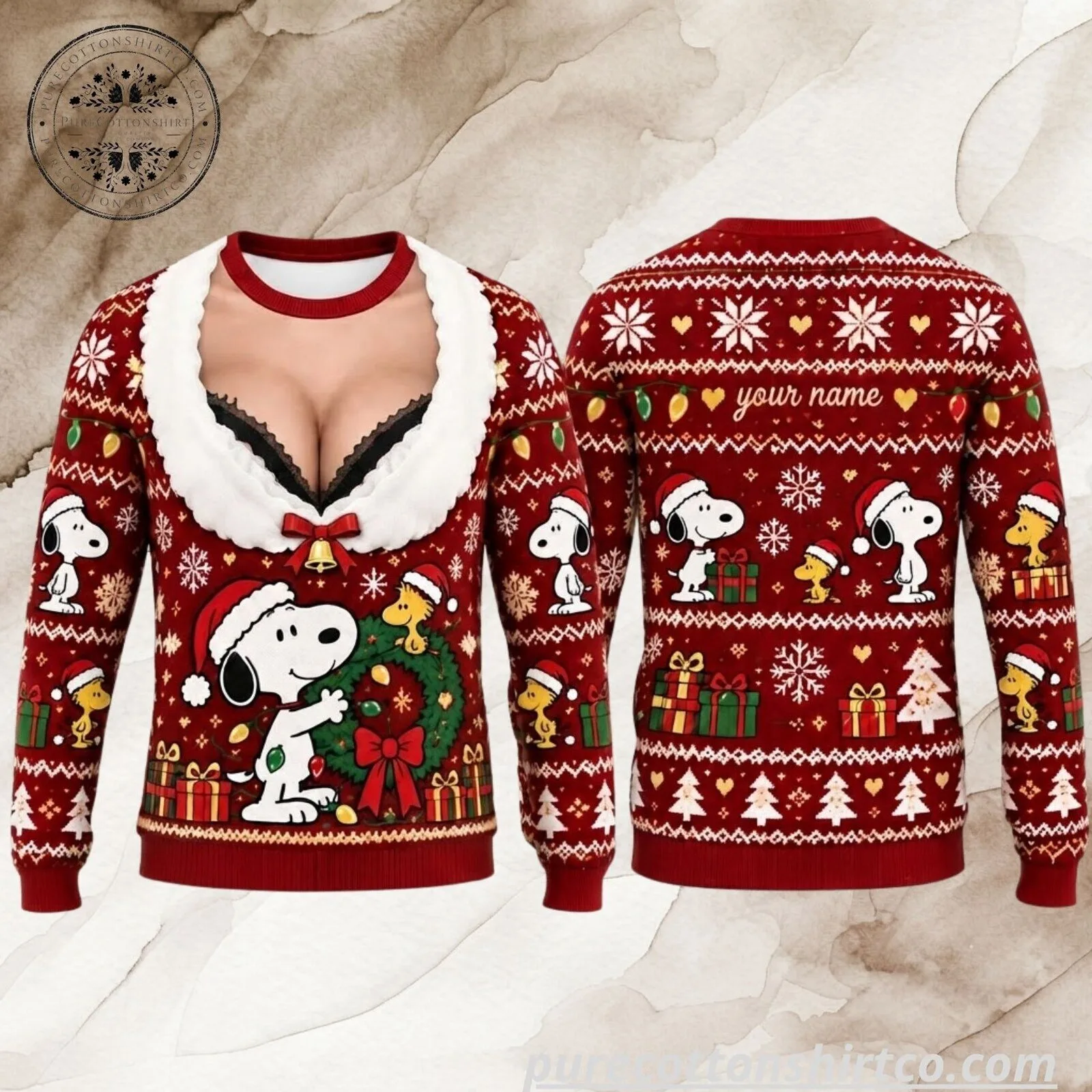 Snoopy Peanuts Christmas Sweater - Personalized Name 3D Holiday Sweatshirt 3 Snoopy Peanuts Christmas Sweater - Personalized Name 3D Holiday Sweatshirt