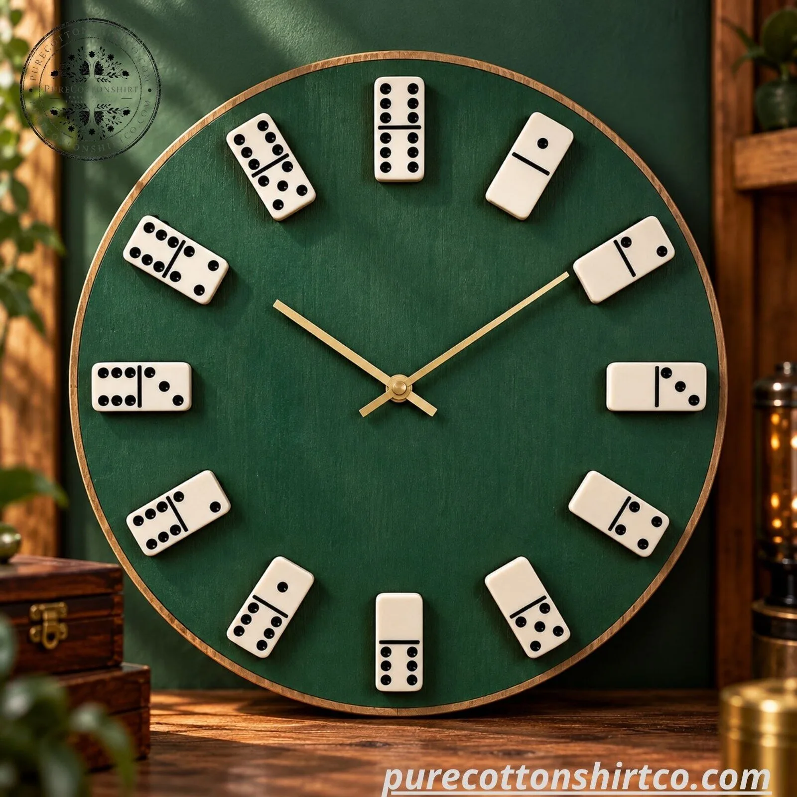 Domino Wooden Wall Clock - Vintage Green Wooden Board Dominoes Clock 6 Domino Wooden Wall Clock - Vintage Green Wooden Board Dominoes Clock