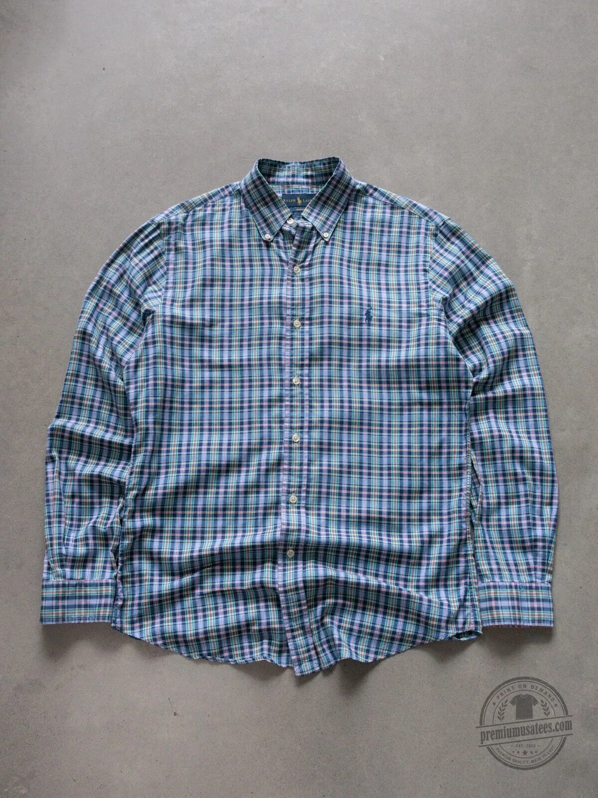 Vintage Ralph Lauren Blue Plaid Button-Down Long-Sleeve Shirt for Men