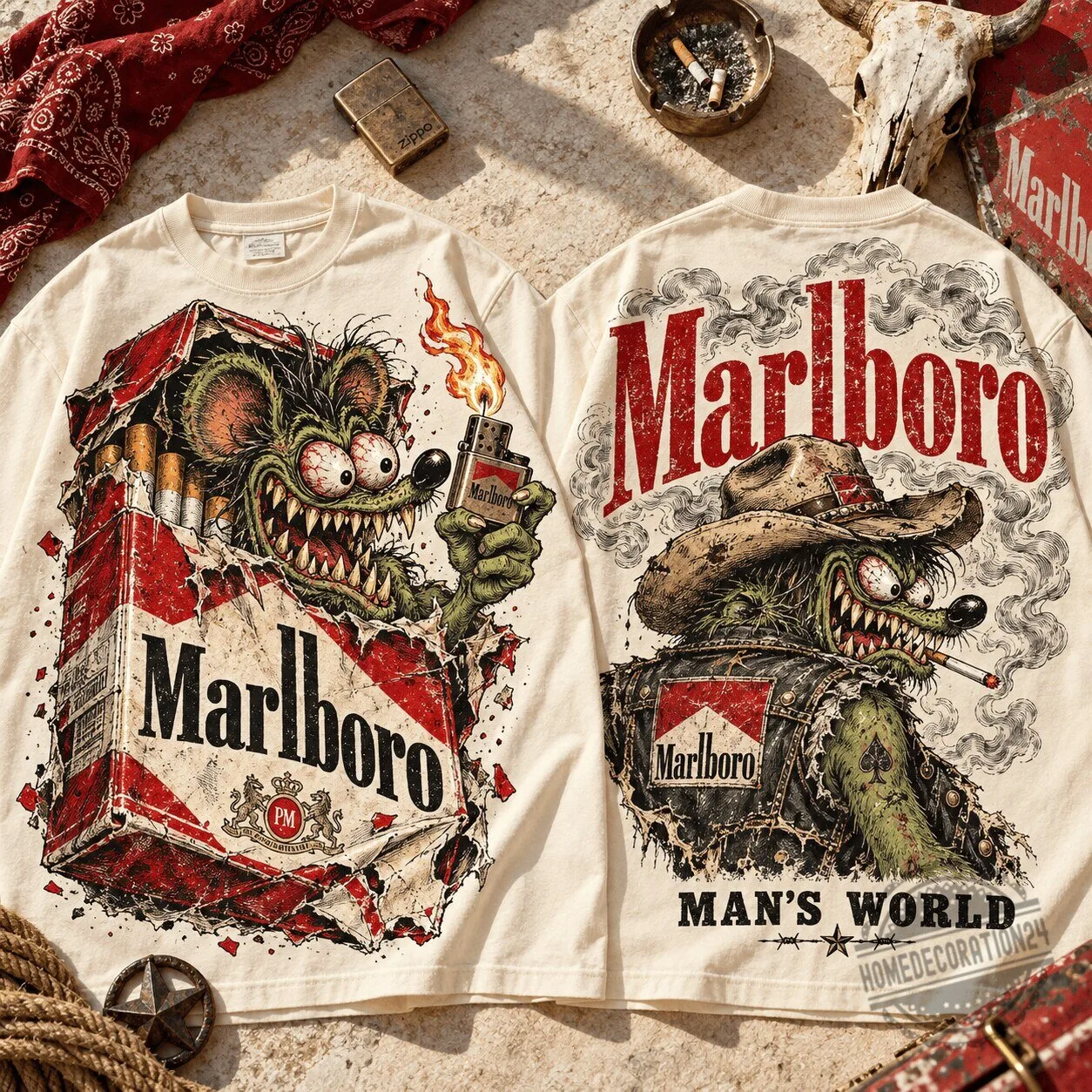 Marlboro Rat Fink Monster Smoking Culture Long-Sleeve T-Shirt