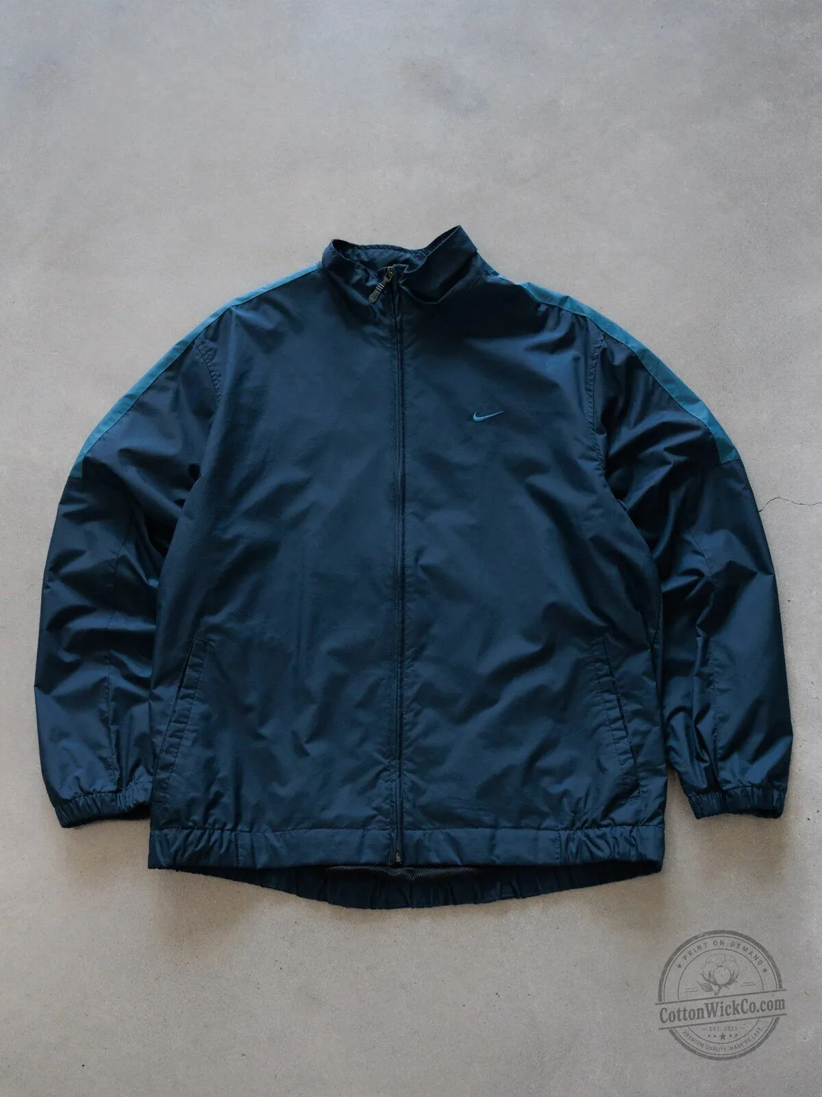 Vintage Nike Navy Blue Full Zip Windbreaker Jacket with Embroidered Logo