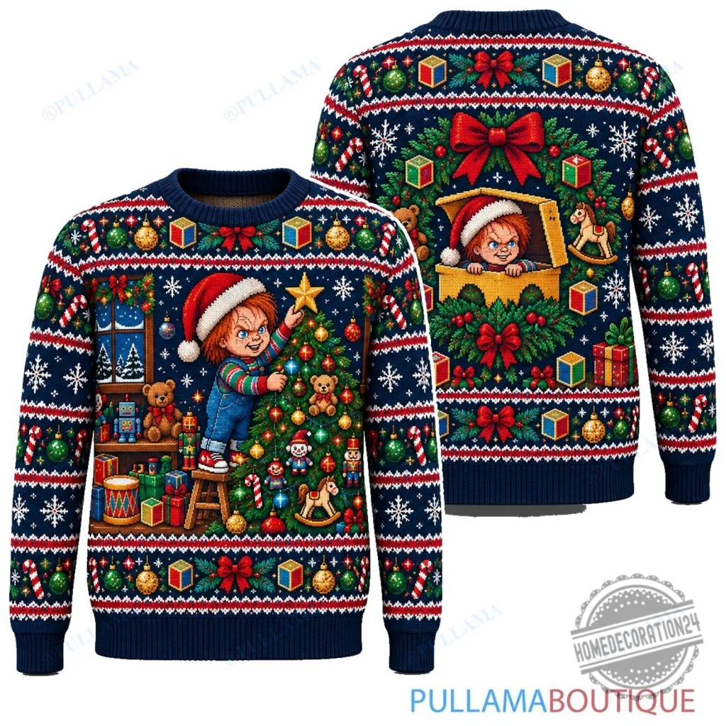 Chucky Christmas Tree Decorating Holiday Ugly Christmas Sweater Chucky Christmas Tree Decorating Holiday Ugly Christmas Sweater