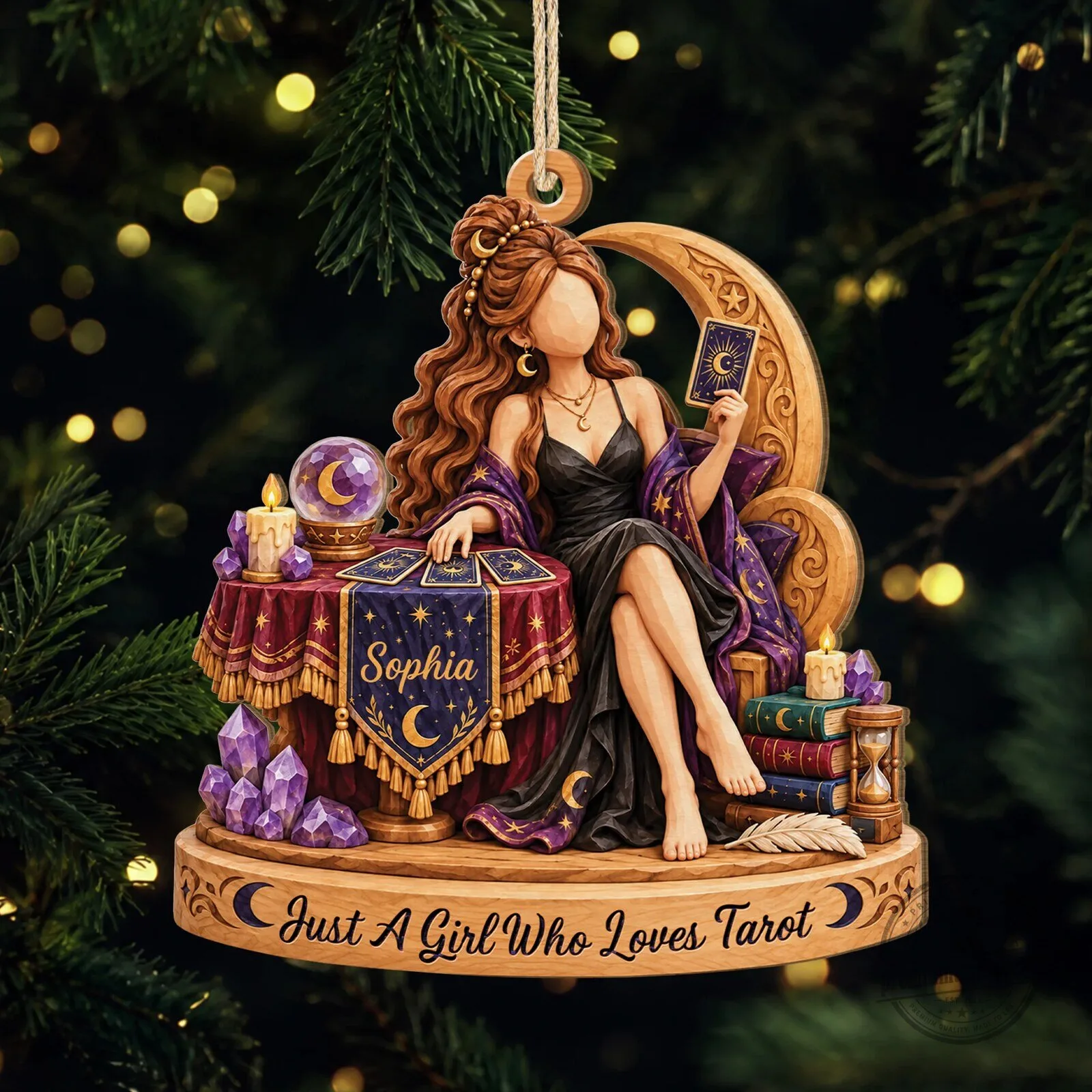 Tarot Reading Witch Girl Personalized Christmas Tree Ornament