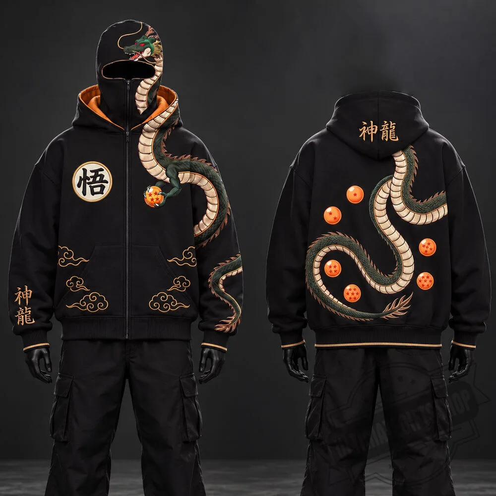 Dragon Ball Shenron Brown Balaclava Full-Zip Mask Hoodie 4 Dragon Ball Shenron Brown Balaclava Full-Zip Mask Hoodie