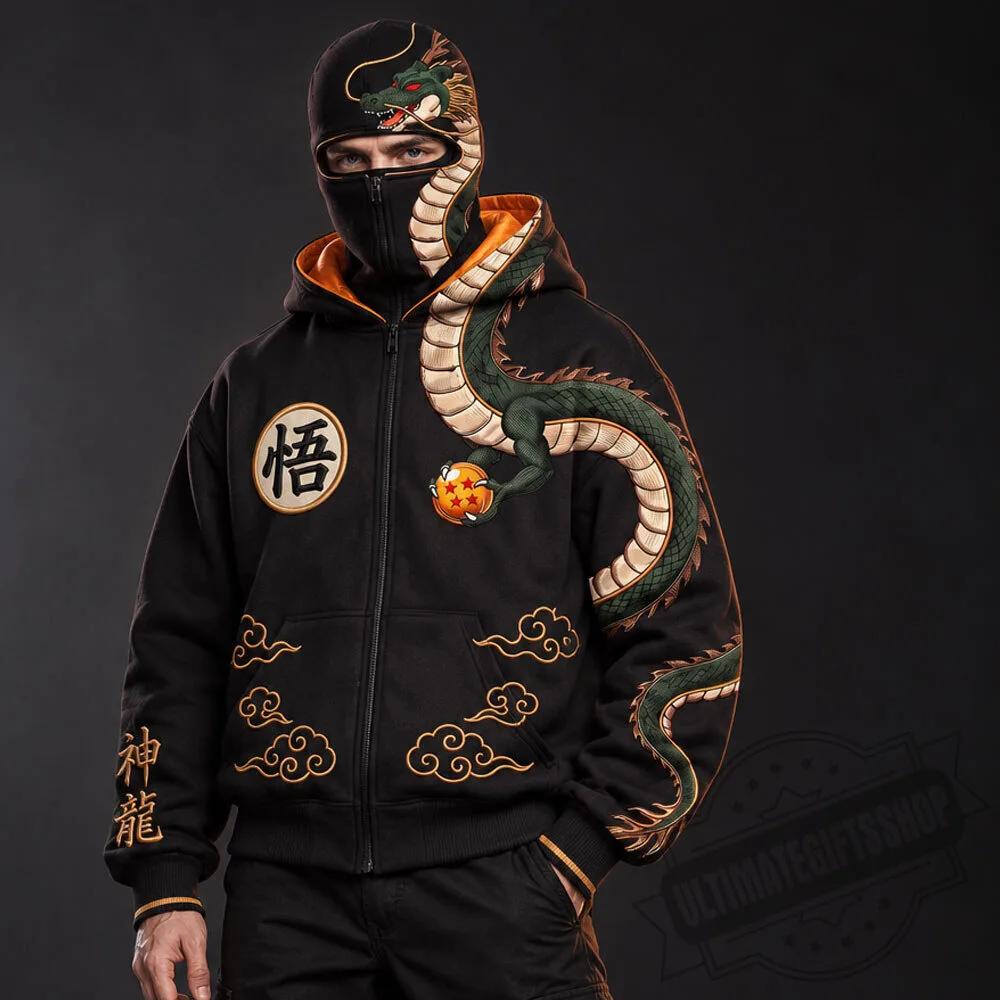Dragon Ball Shenron Brown Balaclava Full-Zip Mask Hoodie 7 Dragon Ball Shenron Brown Balaclava Full-Zip Mask Hoodie
