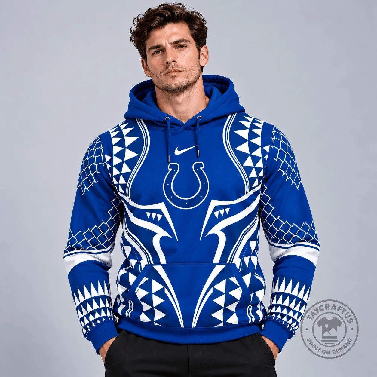 Indianapolis Colts Tribal Geometric Pattern Pullover Hoodie for NFL Fans