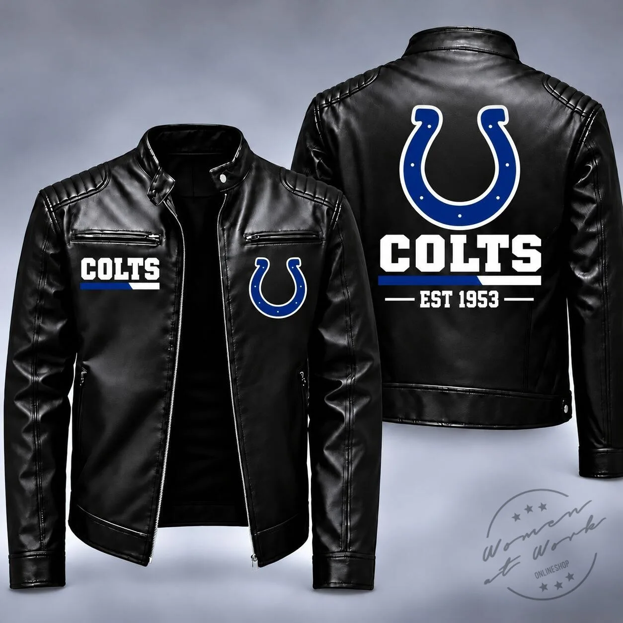 Indianapolis Colts Football Team Logo Black Leather Jacket 1 Indianapolis Colts Football Team Logo Black Leather Jacket