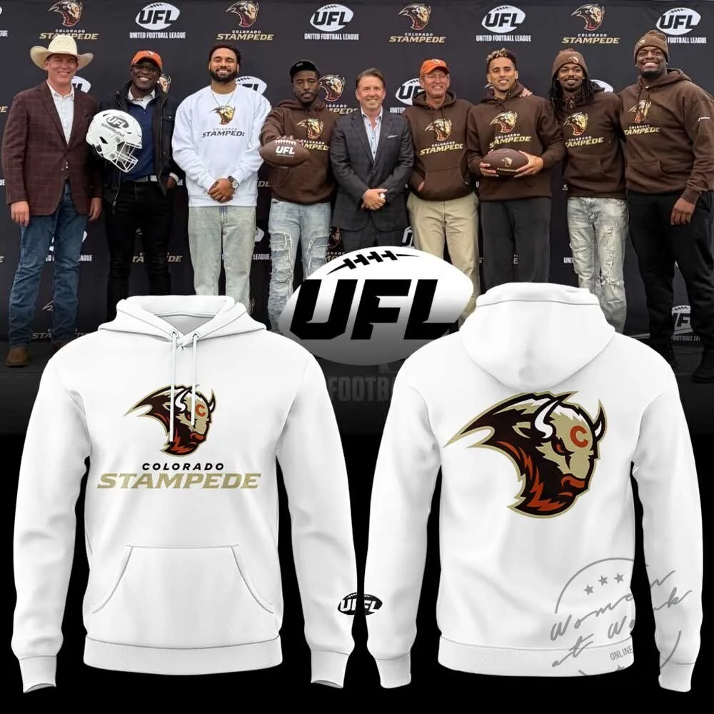 Colorado Stampede United Football League Team Logo White Hoodie 2 Colorado Stampede United Football League Team Logo White Hoodie