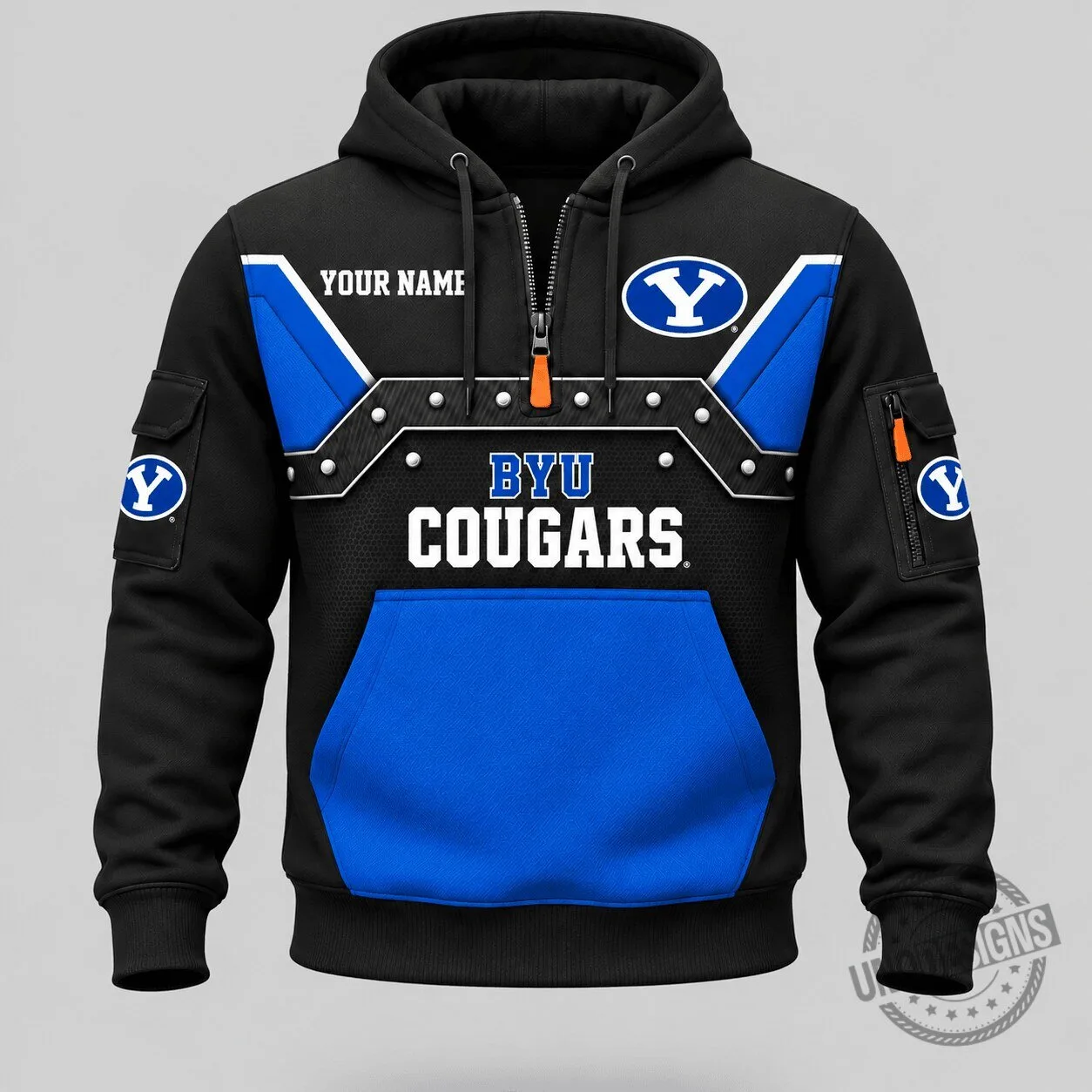 BYU Cougars NCAA Personalized Utility Panel Half Zip Hoodie