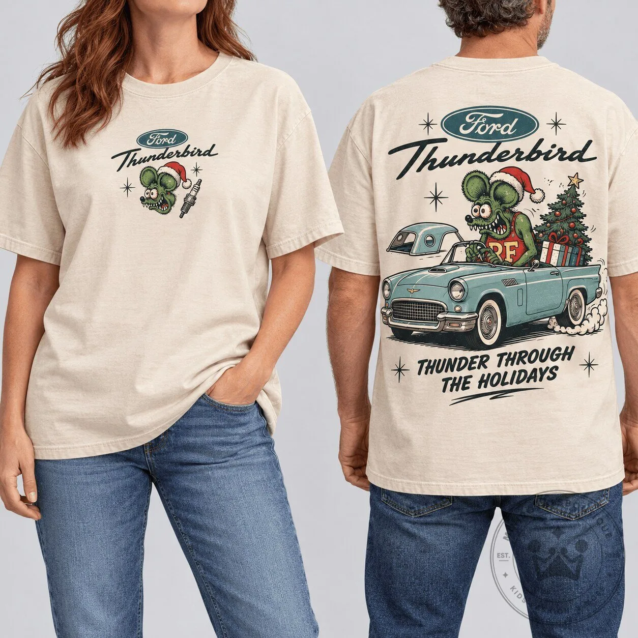 Ford Thunderbird Rat Fink Christmas Thunder Through The Holidays T-Shirt