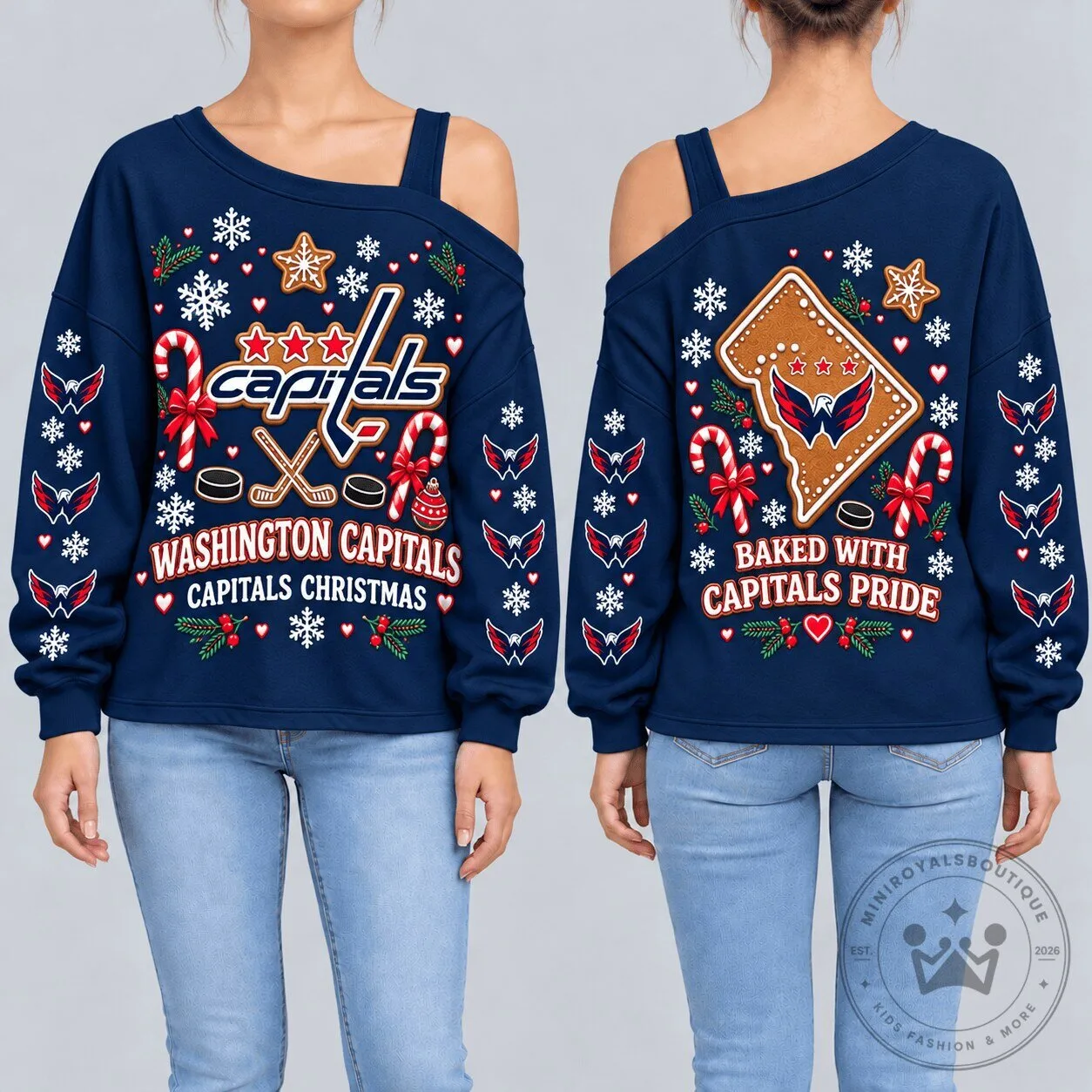Washington Capitals Christmas Gingerbread Baked With Pride Off Shoulder Sweatshirt