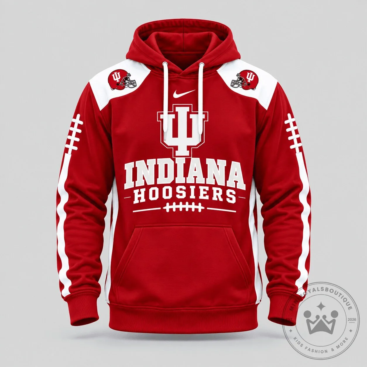 Indiana Hoosiers Football Laces Sleeve Red and White Pullover Hoodie
