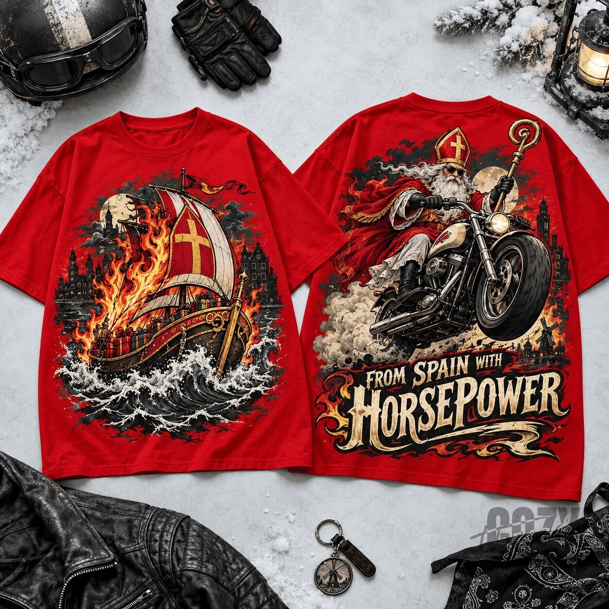 Sinterklaas Christmas Harley Davidson Biker Motorcycle Horsepower T-Shirt