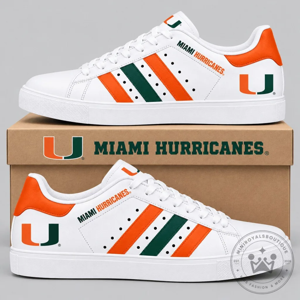 Miami Hurricanes NCAA Stripe Low Top Sneakers Miami Hurricanes NCAA Stripe Low Top Sneakers