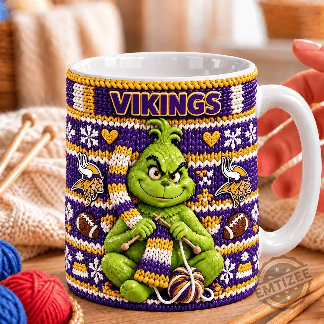 Minnesota Vikings Grinch Knitting Ugly Christmas Sweater Style Coffee Mug