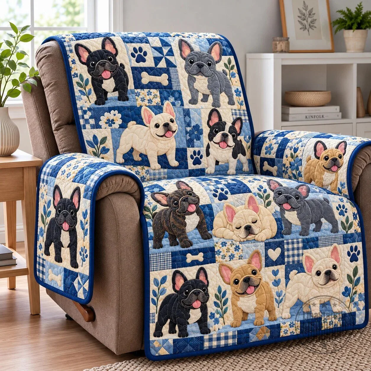 French Bulldog Patchwork Quilted Sofa Cover for Living Room Decor