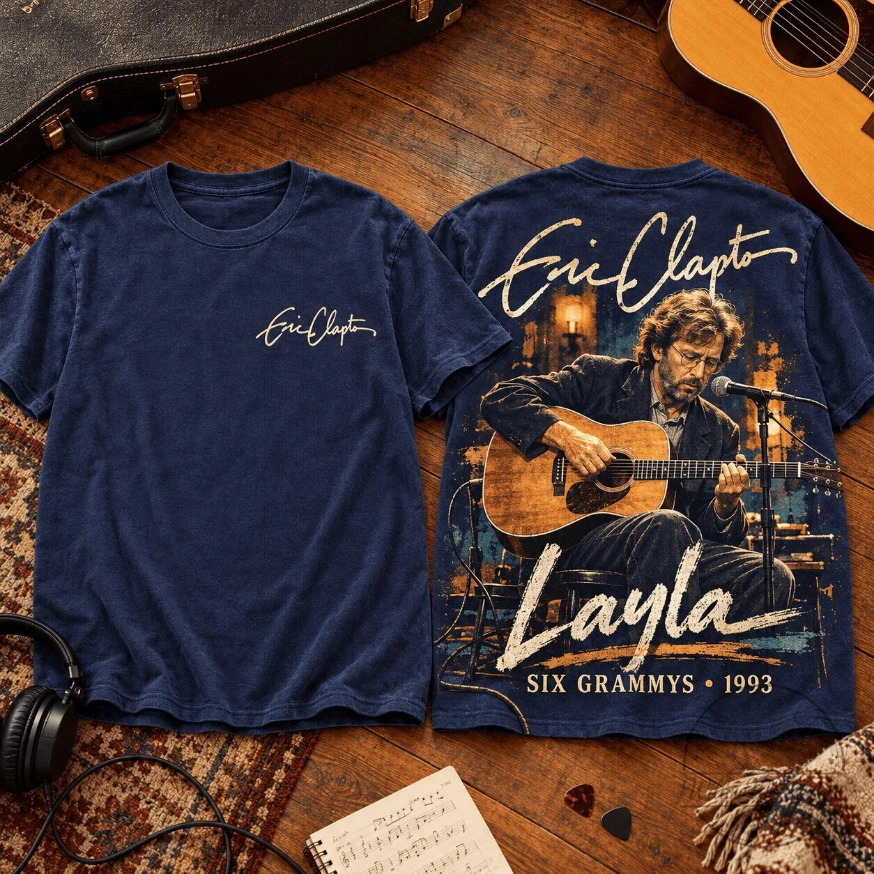 Eric Clapton Layla Six Grammys 1993 Acoustic Blues Rock Music T-Shirt 3 Eric Clapton Layla Six Grammys 1993 Acoustic Blues Rock Music T-Shirt