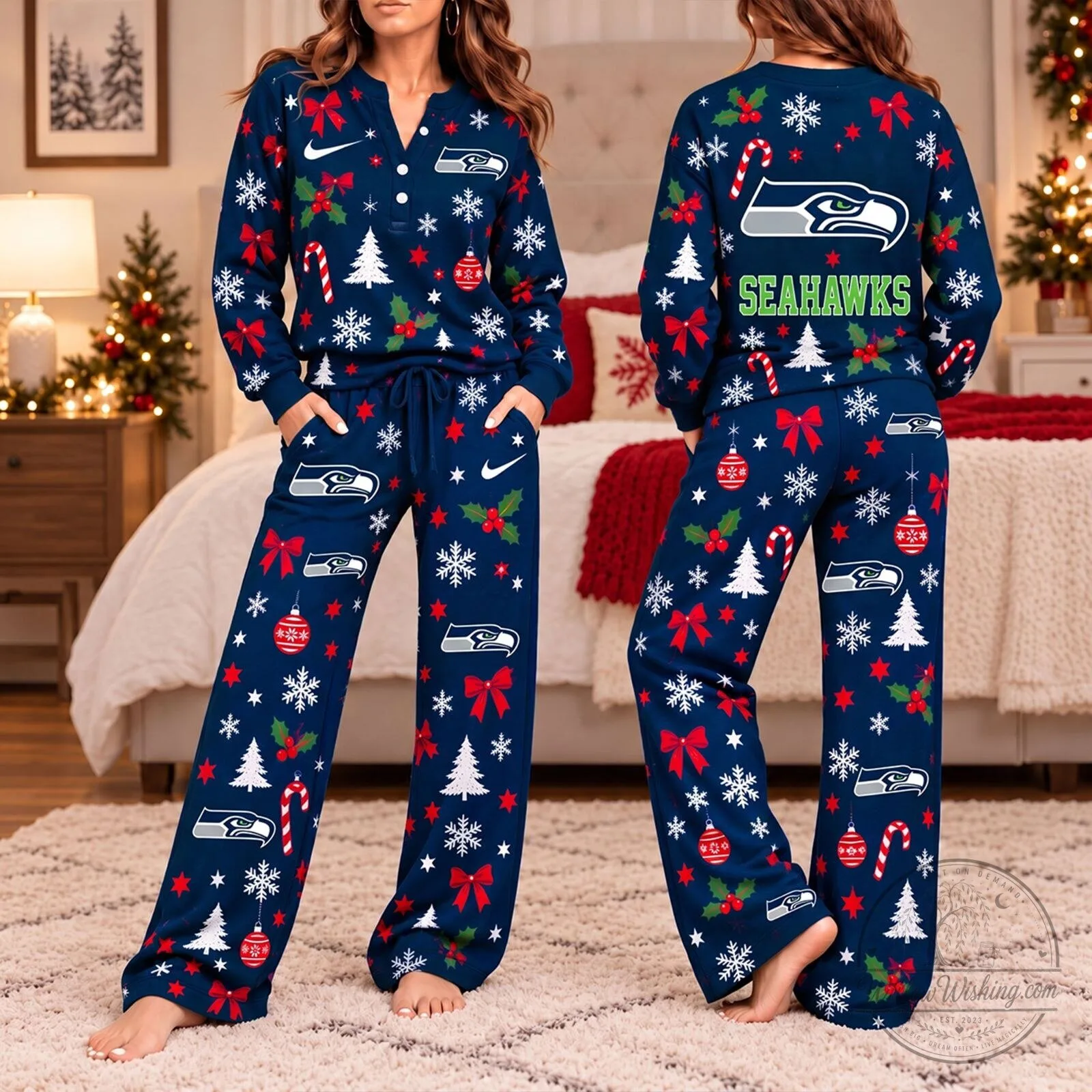 Seattle Seahawks NFL Christmas Game Day Pajamas Set for Women 3 Seattle Seahawks NFL Christmas Game Day Pajamas Set for Women