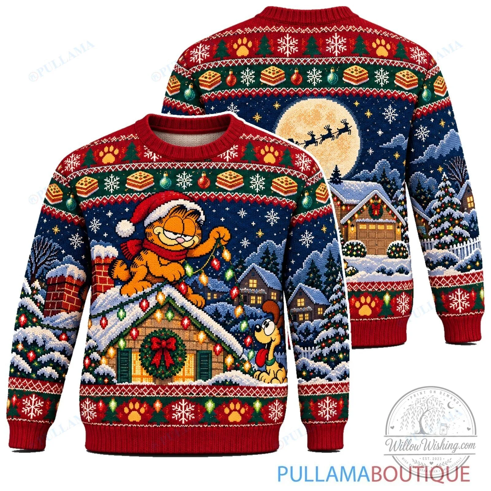 Garfield Rooftop Christmas Lights Holiday Winter Knitted Ugly Christmas Sweater 3 Garfield Rooftop Christmas Lights Holiday Winter Knitted Ugly Christmas Sweater