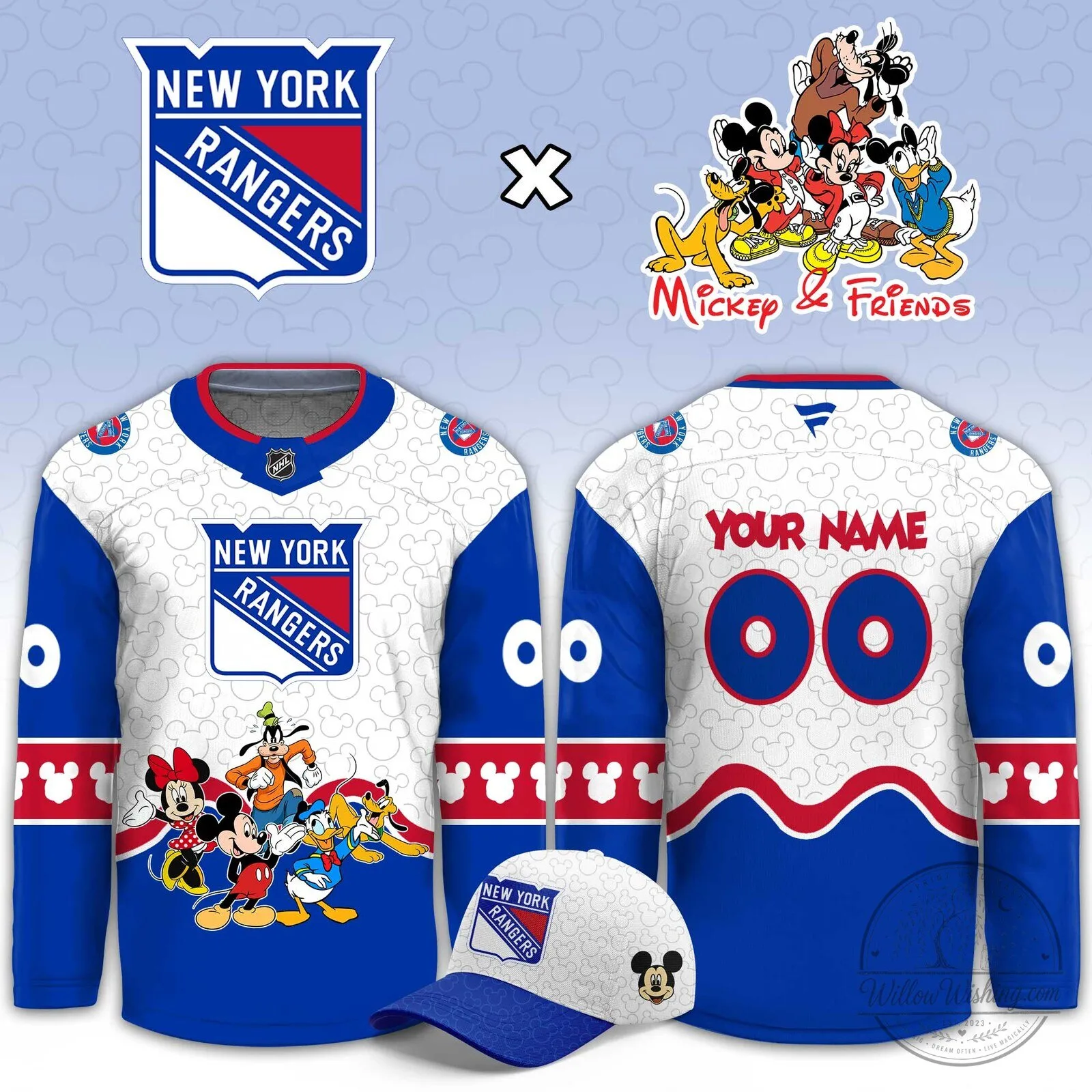 Custom Hockey Jersey for Mickey and Friends Night featuring New York Rangers