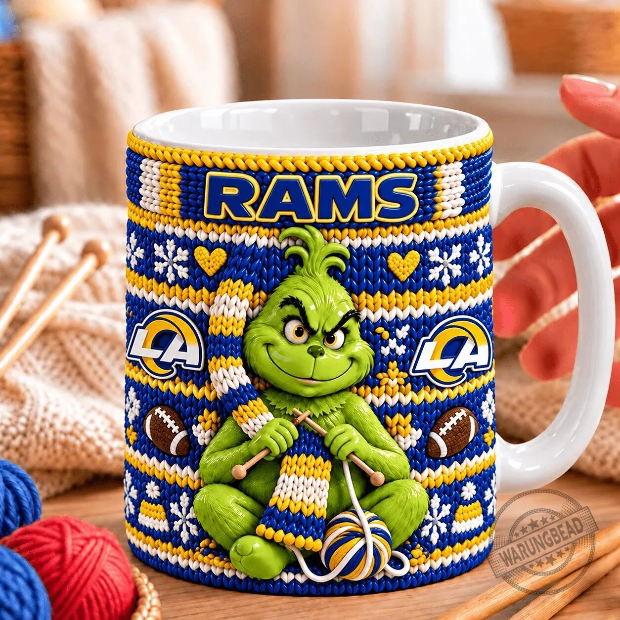 Los Angeles Rams Grinch Knitting Christmas Ugly Sweater Coffee Mug
