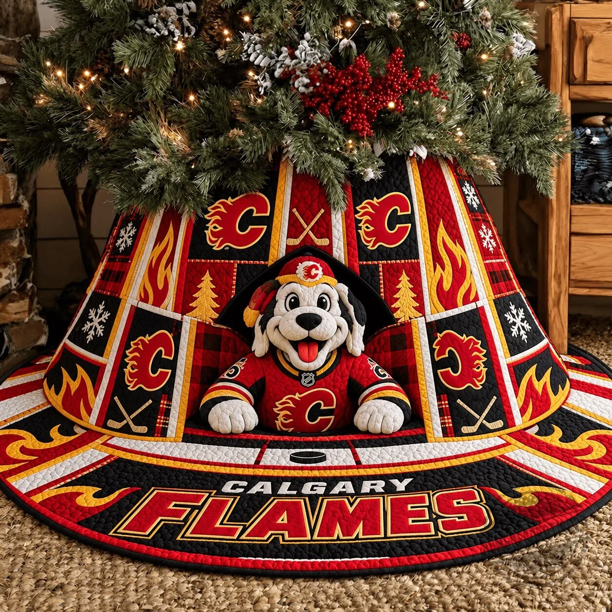 Calgary Flames NHL Hockey Christmas Tree Skirt Holiday Decor