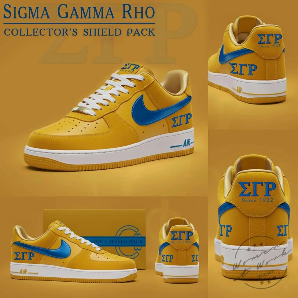 Collector's Shield Pack Sneakers in Gold and Blue for Sigma Gamma Rho Sorority Collector's Shield Pack Sneakers in Gold and Blue for Sigma Gamma Rho Sorority