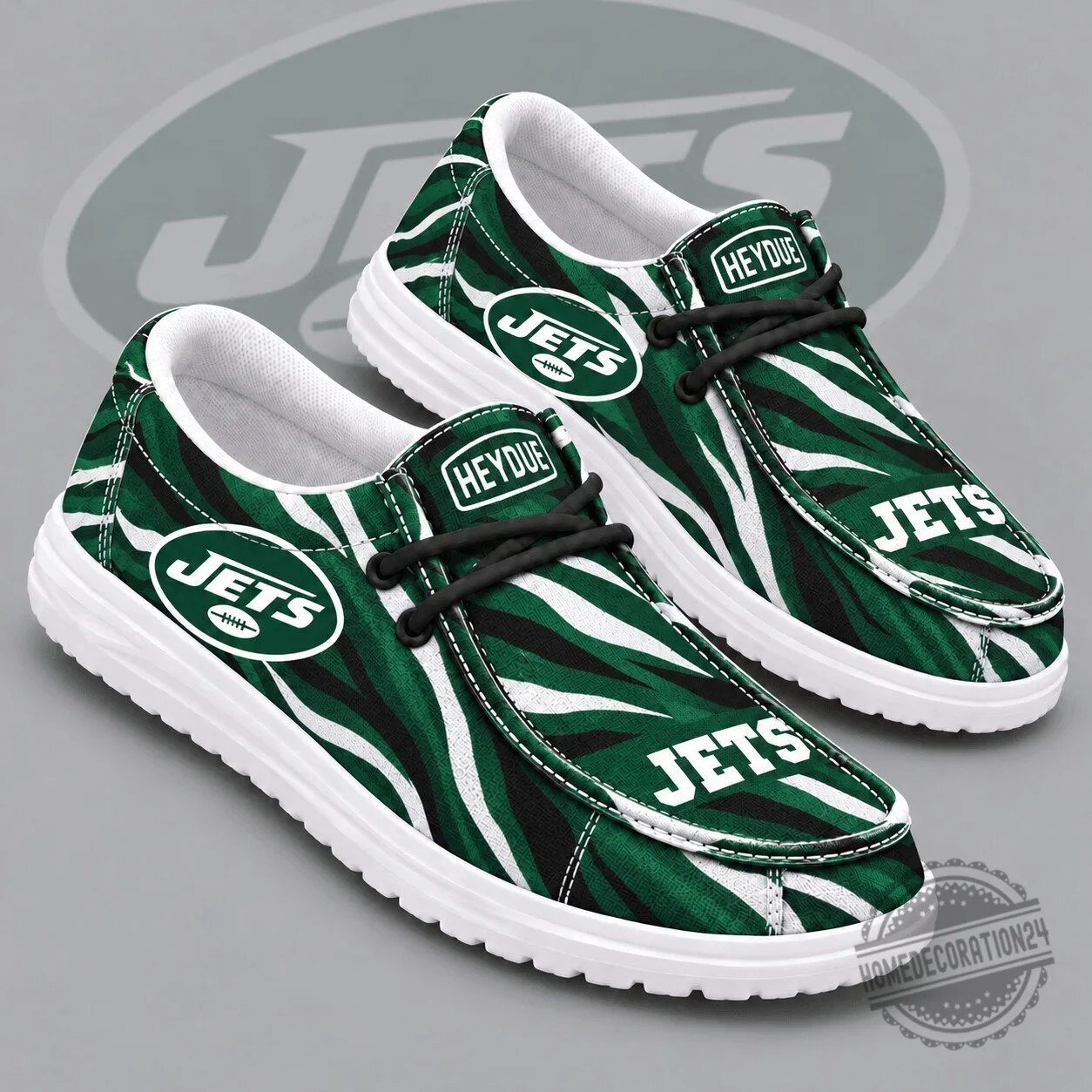 New York Jets Wild Zebra Stripe Print Hey Dude Shoes for Men and Women