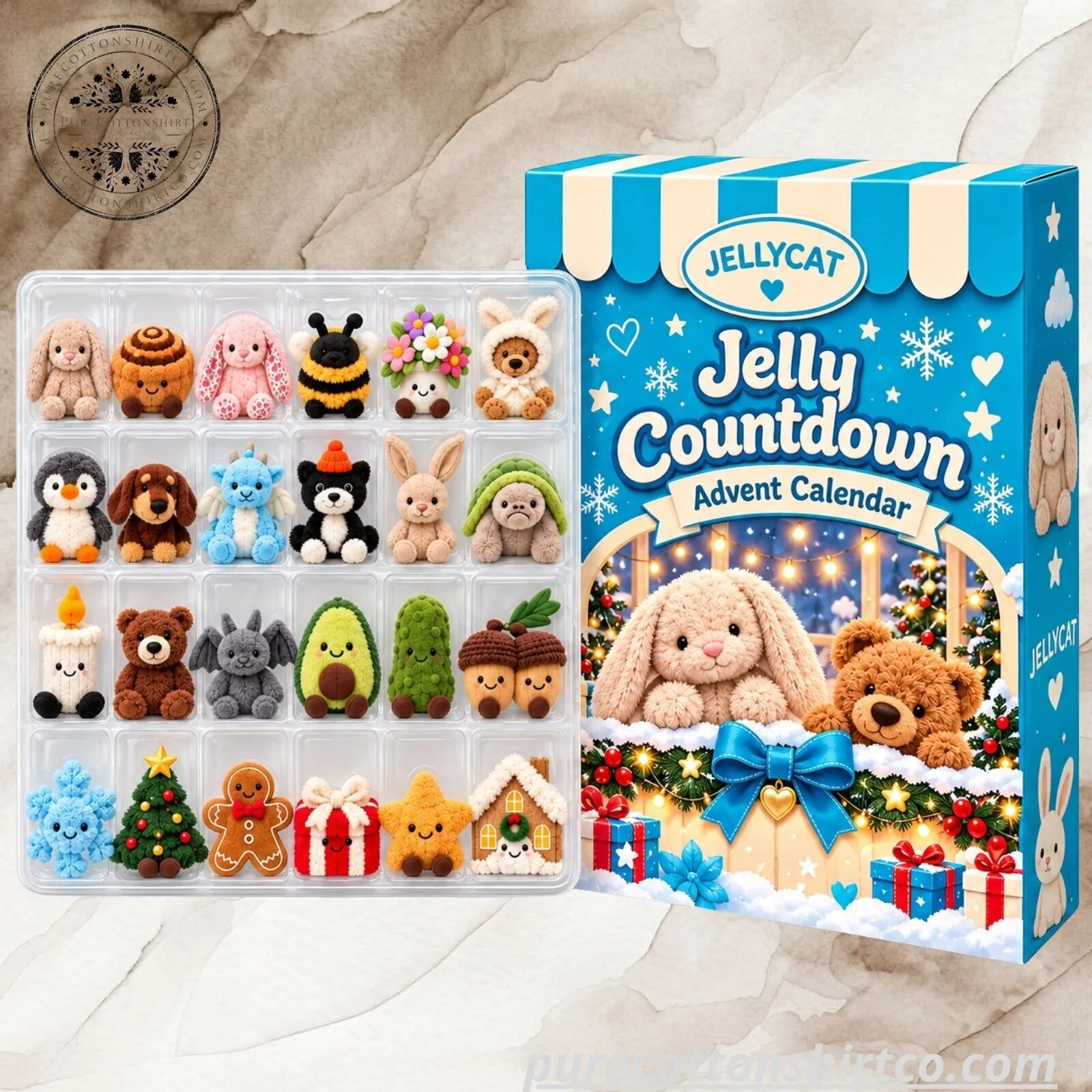 "Trendy Apparel and Holiday Picks: Unique Shirts, Jeans, and Advent Calendar" 5 Jellycat Jelly Countdown Advent Calendar - 24 Days Ornament Blind Box Christmas Countdown Set