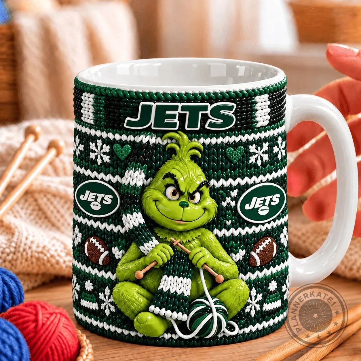New York Jets Grinch Knitting Ugly Christmas Sweater Coffee Mug