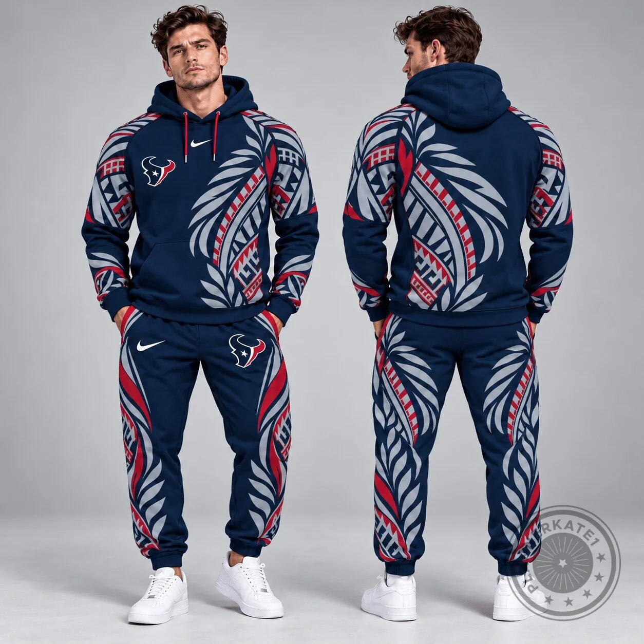 Houston Texans Polynesian Tribal Feather Graphic NFL Team Logo Hoodie