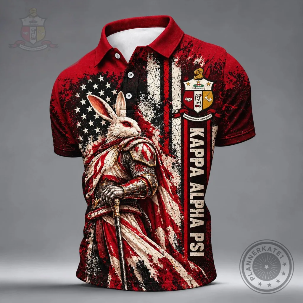 Kappa Alpha Psi American Flag Rabbit Knight Distressed Polo Shirt Kappa Alpha Psi American Flag Rabbit Knight Distressed Polo Shirt