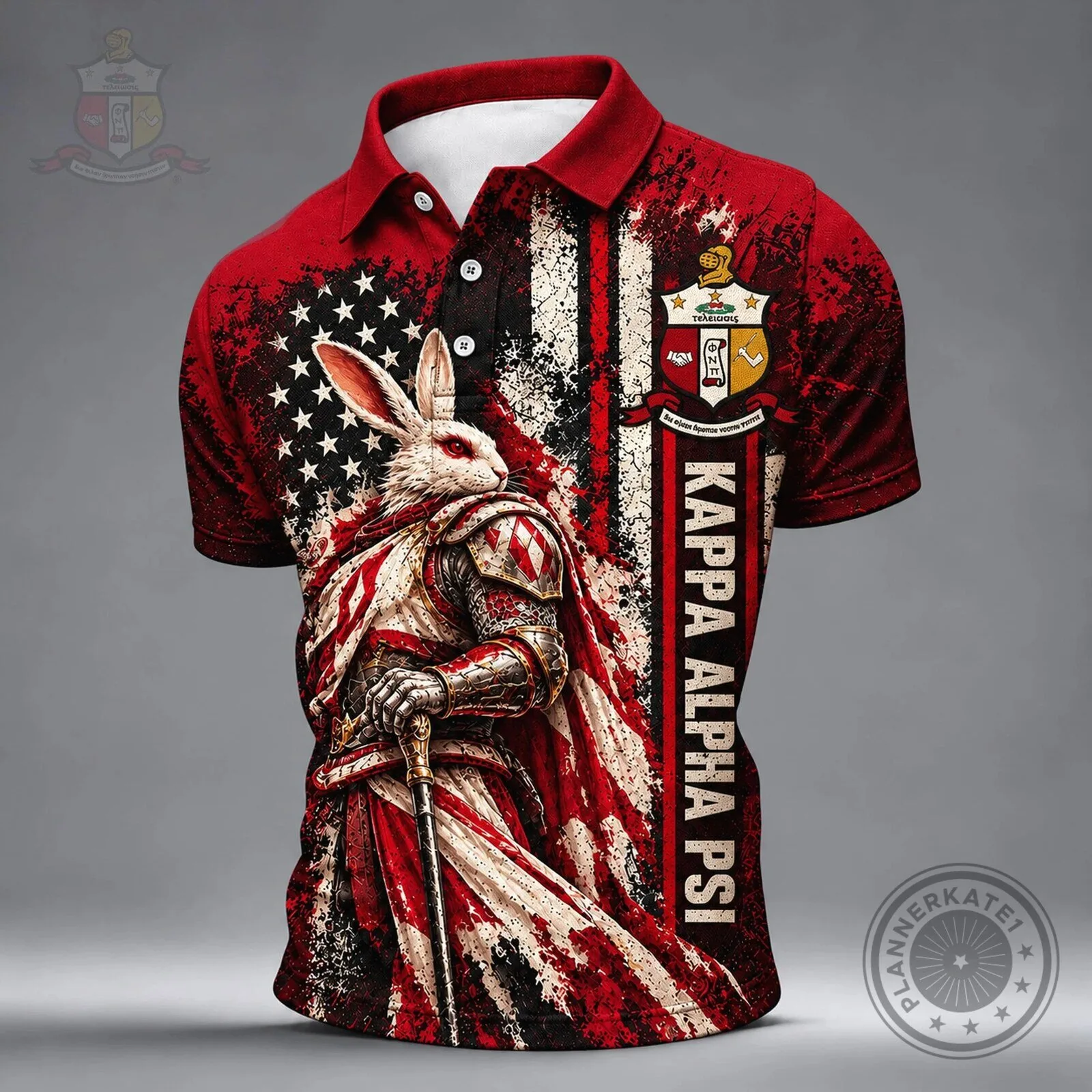 Kappa Alpha Psi American Flag Rabbit Knight Distressed Polo Shirt