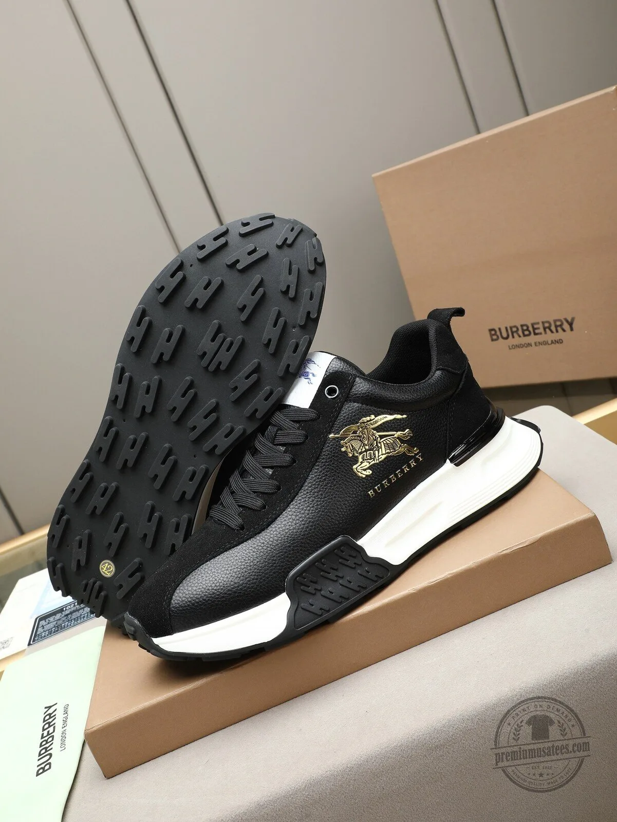 Burberry Black Leather Fashion Sneakers with Gold Logo Accent 6 Burberry Black Leather Fashion Sneakers with Gold Logo Accent
