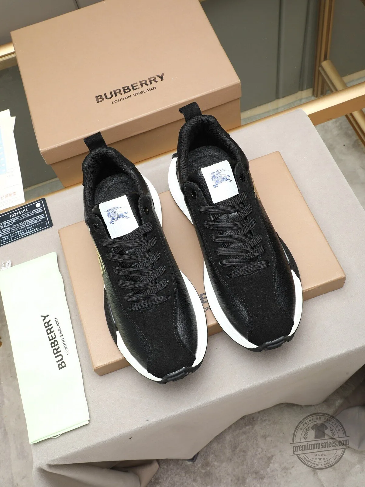 Burberry Black Leather Fashion Sneakers with Gold Logo Accent 7 Burberry Black Leather Fashion Sneakers with Gold Logo Accent