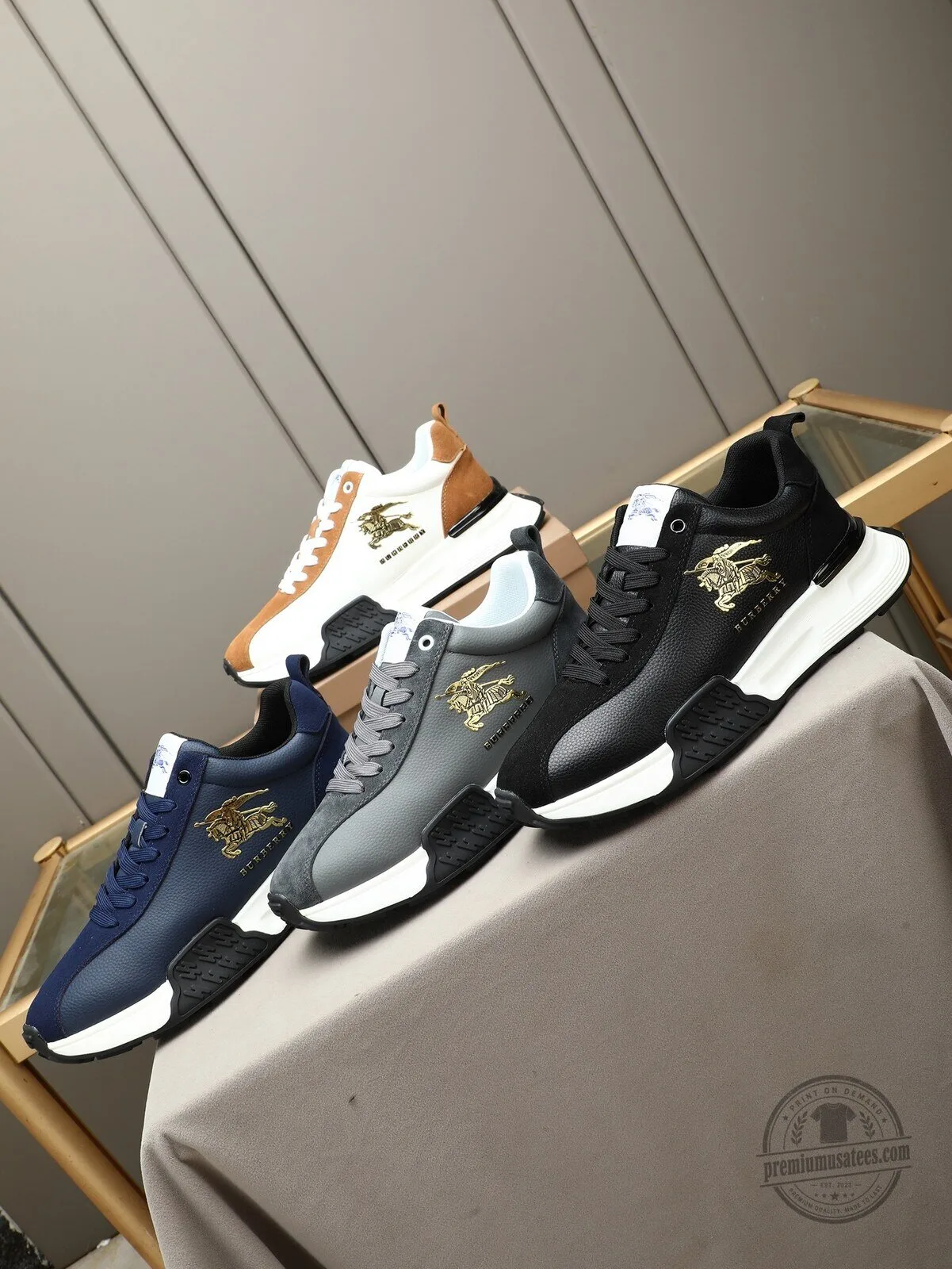 Burberry Black Leather Fashion Sneakers with Gold Logo Accent 8 Burberry Black Leather Fashion Sneakers with Gold Logo Accent