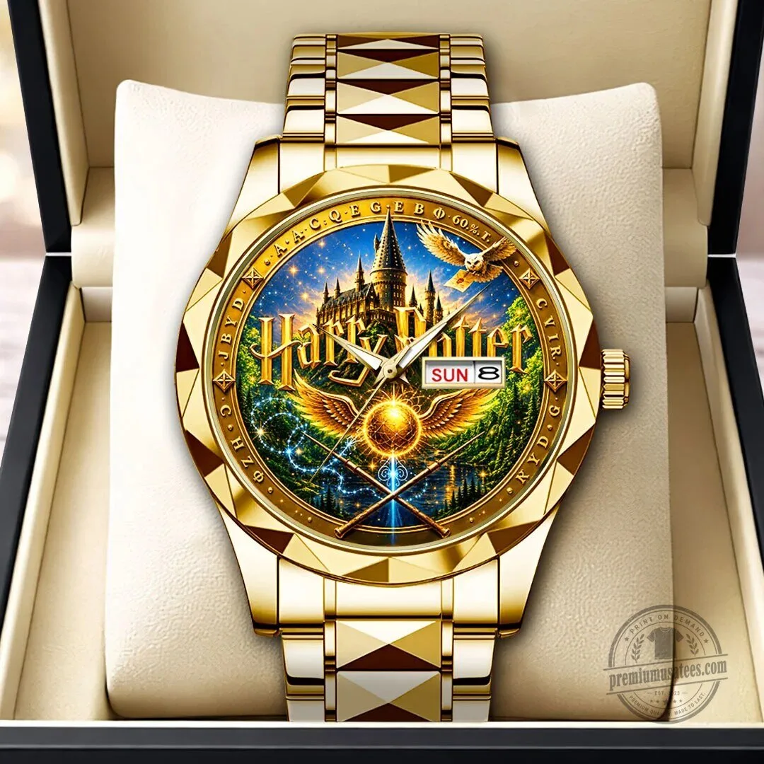 Harry Potter Hogwarts Castle Golden Luxury Quartz Watch with Day and Date Display 1 Harry Potter Hogwarts Castle Golden Luxury Quartz Watch with Day and Date Display