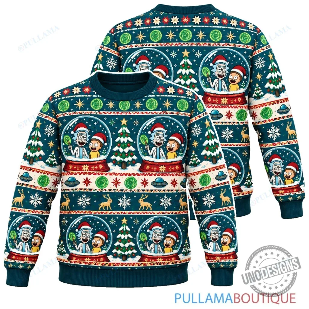 Rick and Morty Pixel Snow Globe Ugly Christmas Holiday Sweatshirt Rick and Morty Pixel Snow Globe Ugly Christmas Holiday Sweatshirt