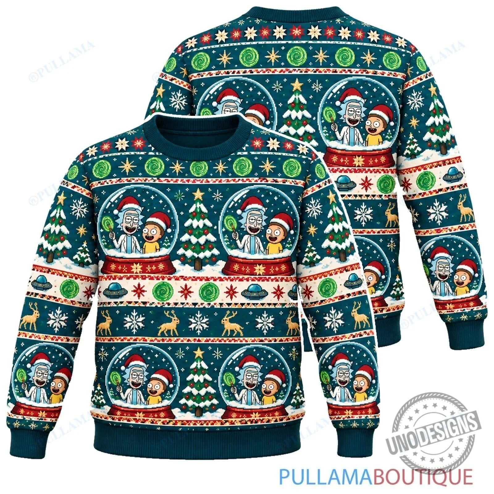 Rick and Morty Pixel Snow Globe Ugly Christmas Holiday Sweatshirt 1 Rick and Morty Pixel Snow Globe Ugly Christmas Holiday Sweatshirt