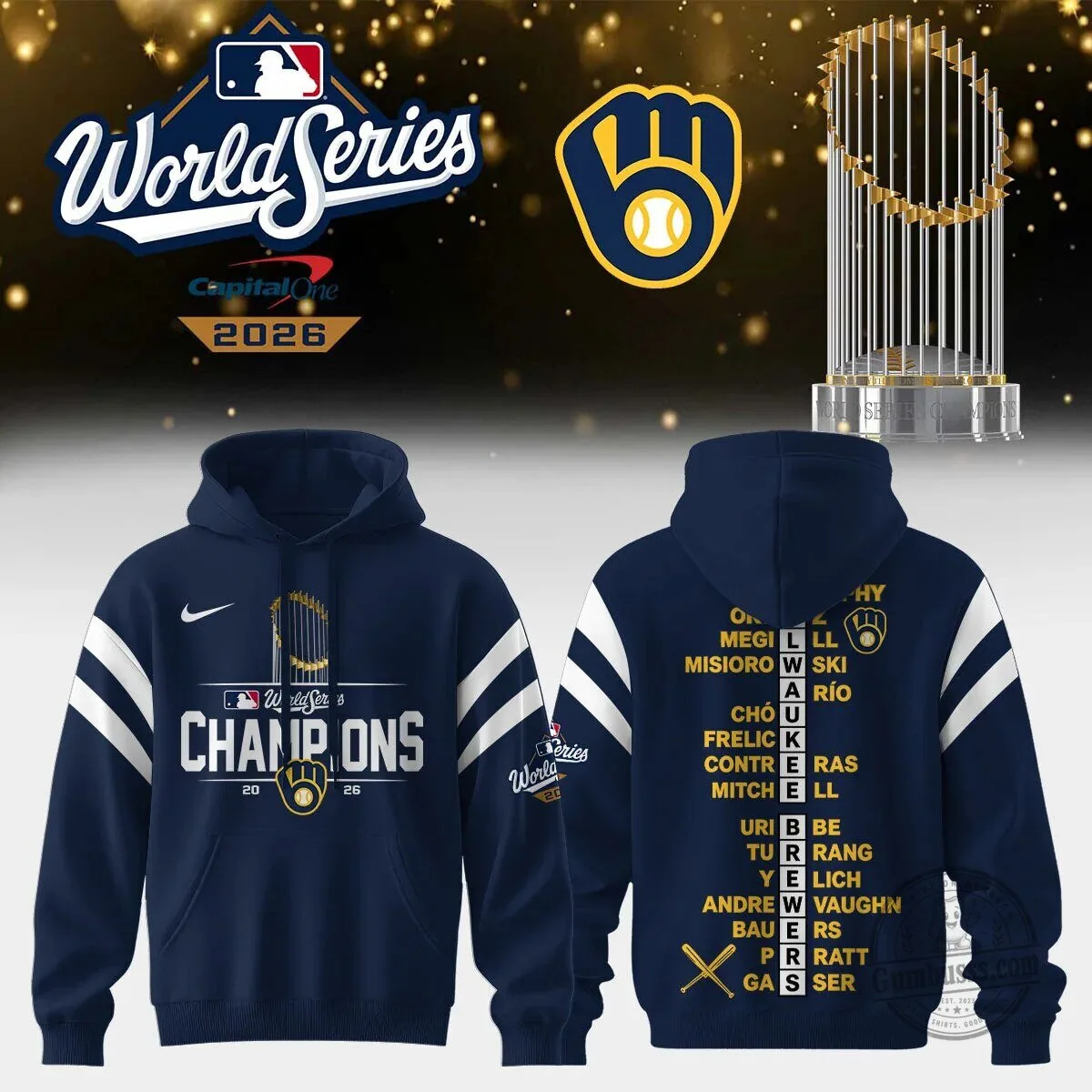 2026 World Series Champions Navy Hoodie featuring Milwaukee Brewers