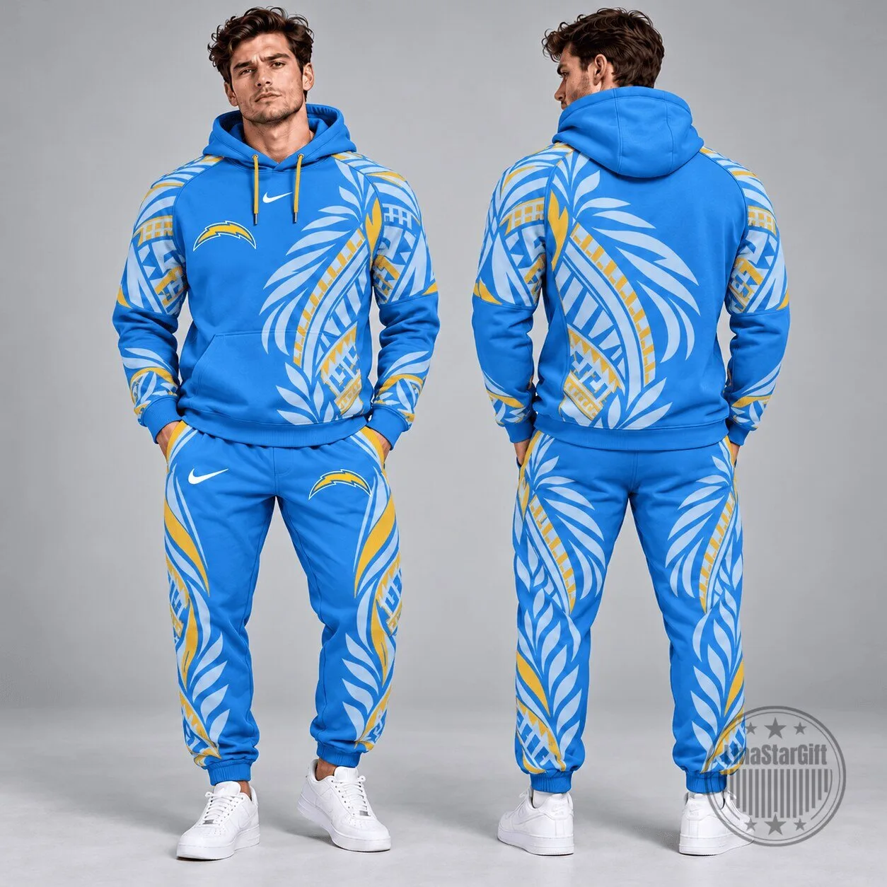 Los Angeles Chargers Polynesian Tribal Feather Graphic Pullover Hoodie