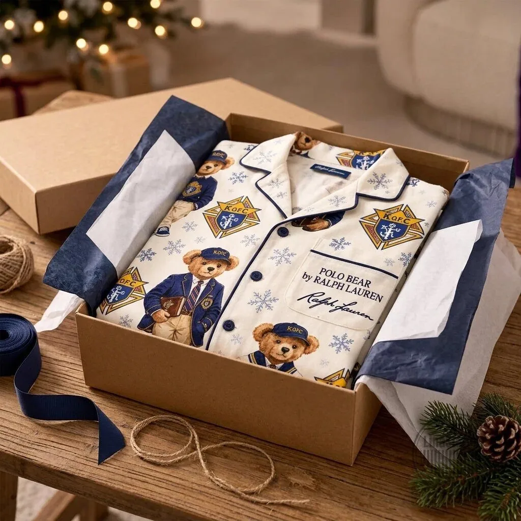 Ralph Lauren Christmas Pajamas Set featuring Polo Bear and Knights of Columbus Design 6 Ralph Lauren Christmas Pajamas Set featuring Polo Bear and Knights of Columbus Design
