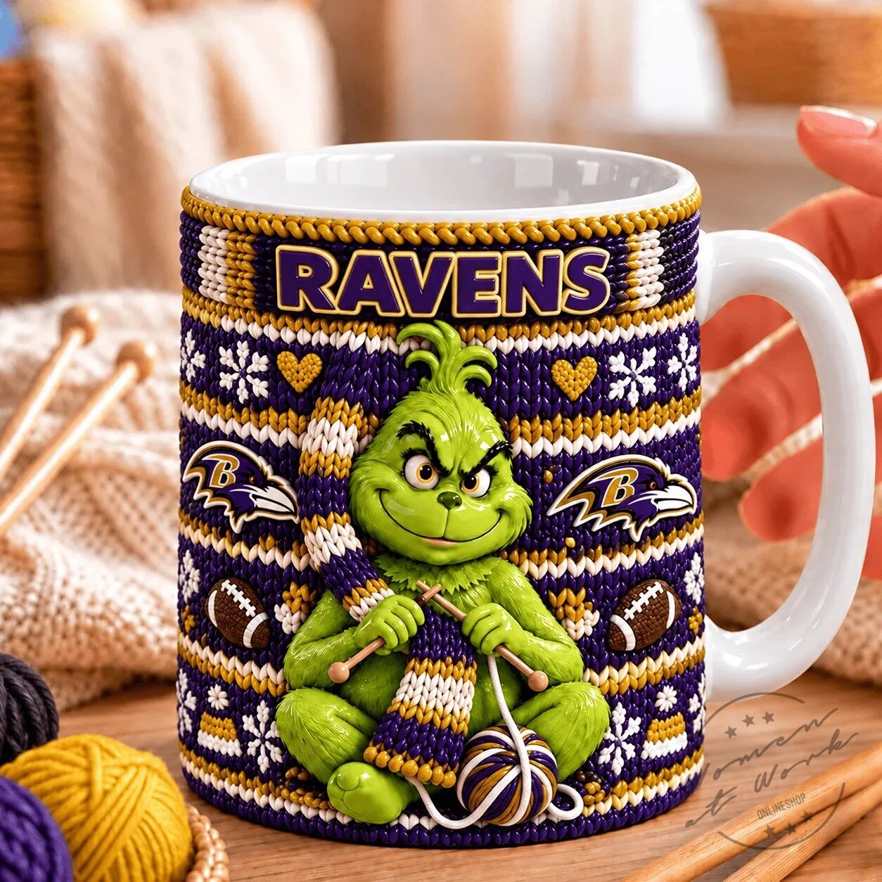 Baltimore Ravens Grinch Knitting Ugly Christmas Holiday Coffee Mug 1 Baltimore Ravens Grinch Knitting Ugly Christmas Holiday Coffee Mug