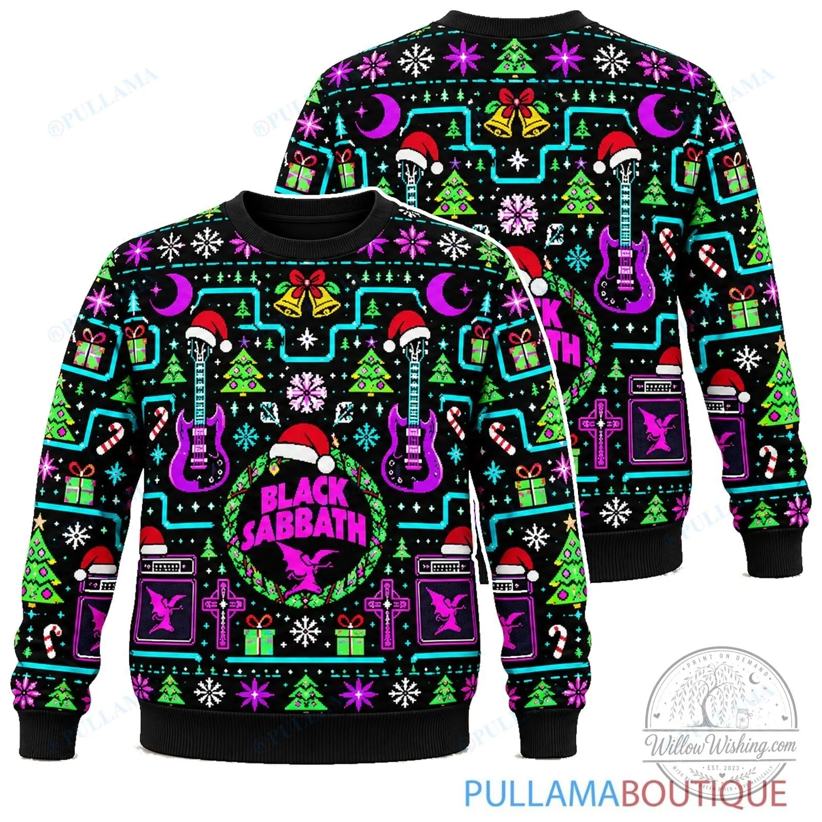 Black Sabbath Neon Arcade Ugly Christmas Sweater 3 Black Sabbath Neon Arcade Ugly Christmas Sweater